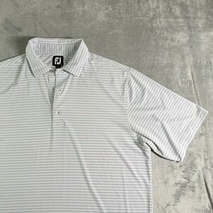 Footjoy FJ Golf Polo Shirt White Blue Stripe Mens Size L Performance